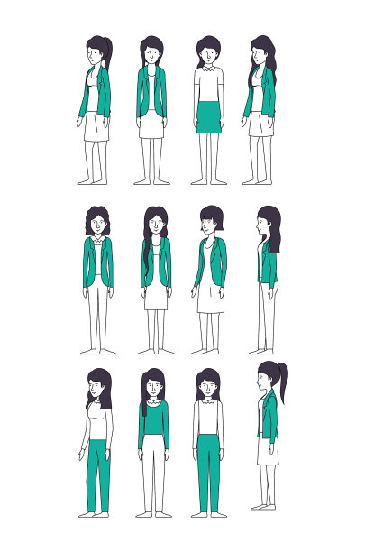 一群穿着绿色衣服的女商人图片下载