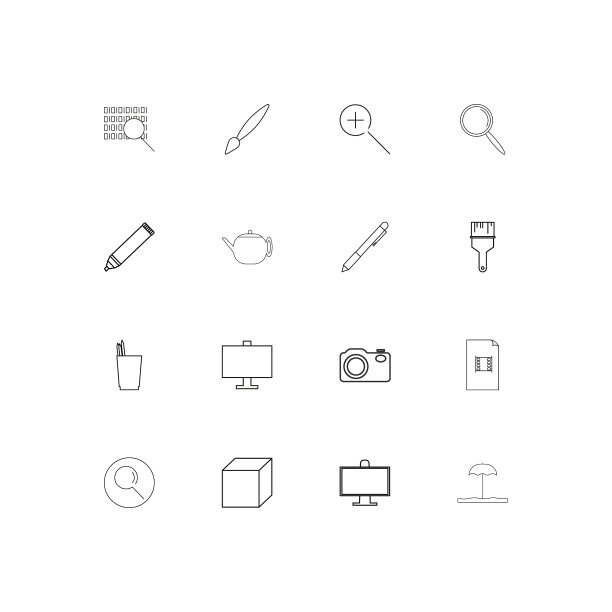 创意过程和设计线性薄图标集图片下载