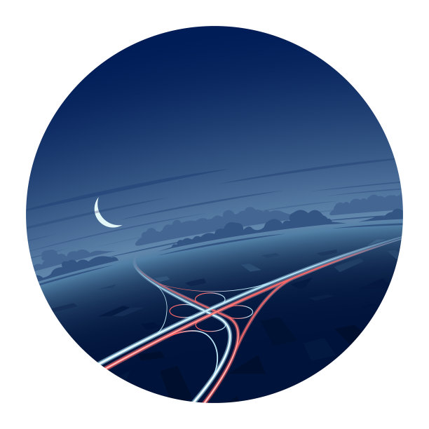 夜间交通和道路周围的图标图片下载