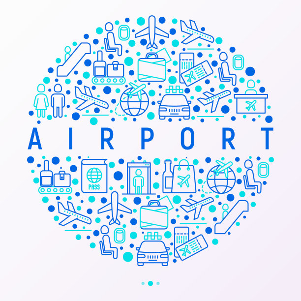 圆形的机场概念与细线图标图片下载