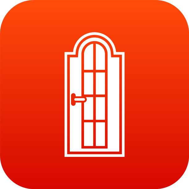 拱形木门与数码红色玻璃图标图片下载