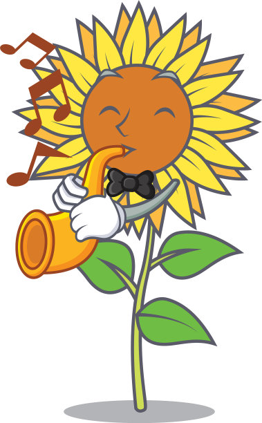 带有喇叭向日葵卡通风格的吉祥物图片下载
