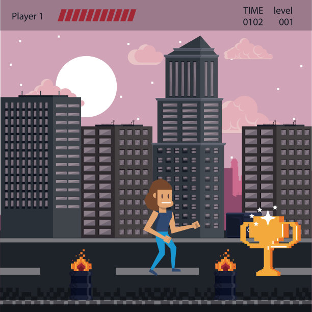 像素化的城市电子游戏场景图片下载