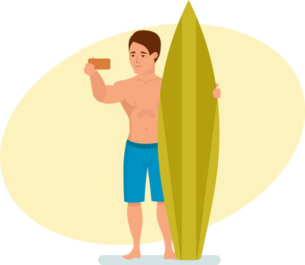 冲浪者与板在背景下自拍图片下载