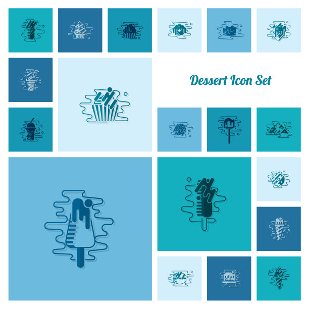 甜点图标设置在现代平面设计风格图片下载