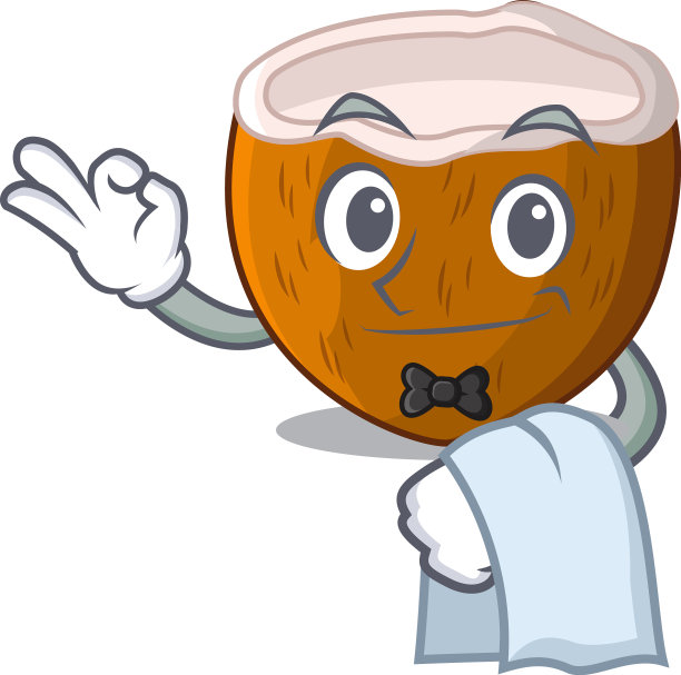 服务员卡通饮料椰子在海滩上图片下载