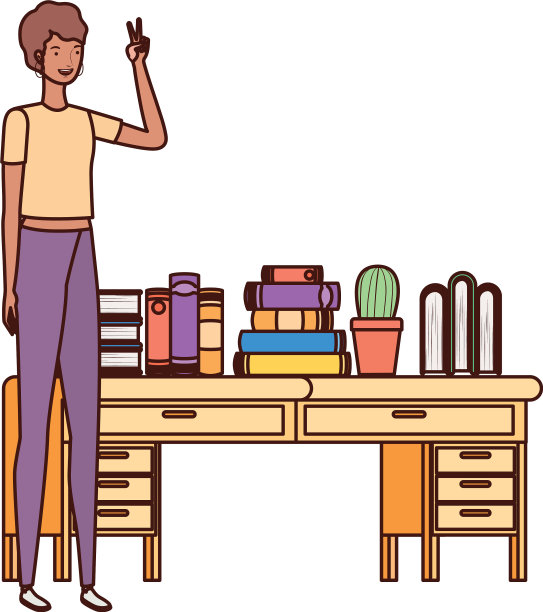 女人站在书架上，放着木头和书图片下载