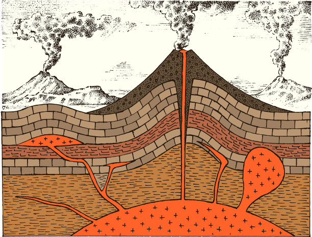 火山的横切面刻有山脉图片下载