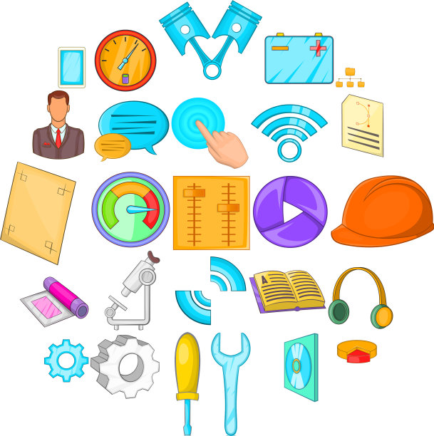 工程师图标设置卡通风格图片下载