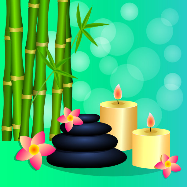 竹蜡烛spa石头为横幅传单图片下载