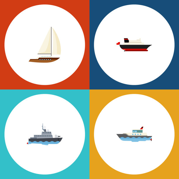 平底图标船，货物帆船，游艇和图片下载