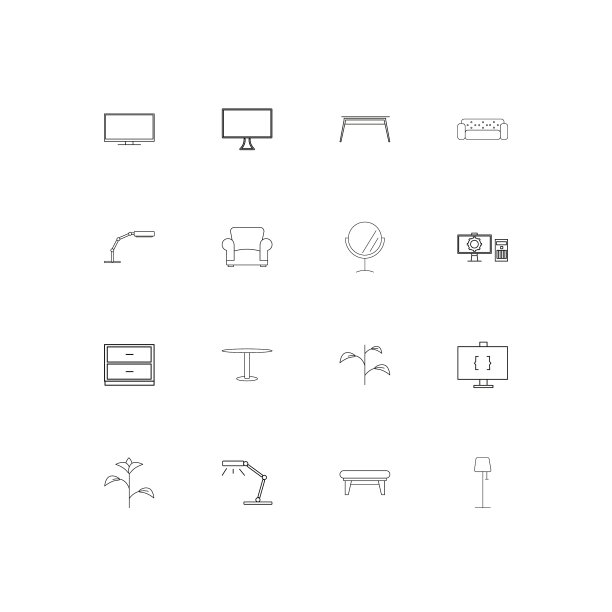 家具和家庭口音线性薄图标集图片下载