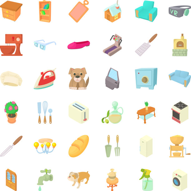 舒适的家图标设置卡通风格图片下载