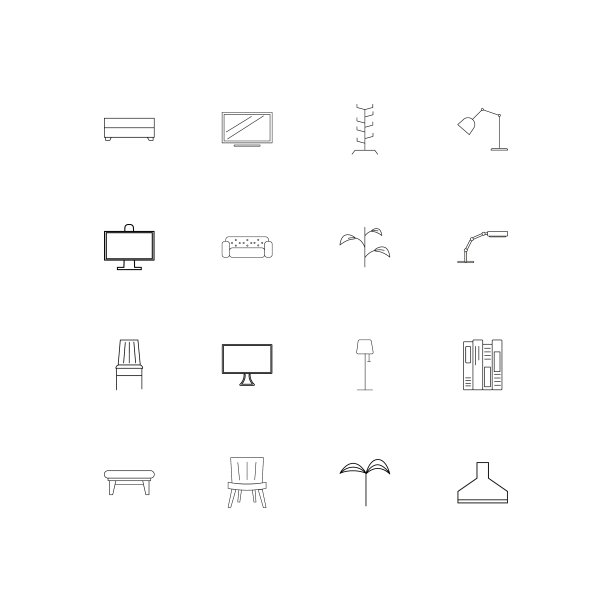 家具和家庭口音线性薄图标集图片下载