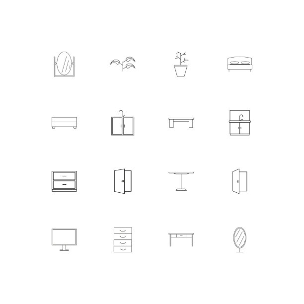 家具和家庭口音线性薄图标集图片下载