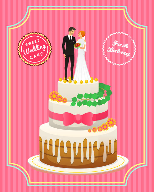 婚礼蛋糕卡片新娘和新郎情人节图片下载