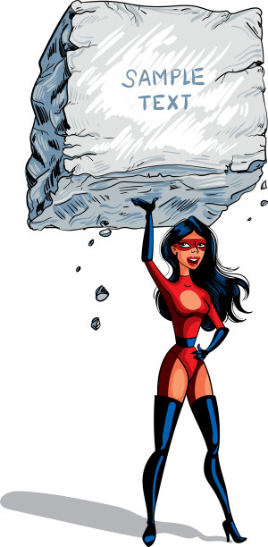 女超人举着一块巨石，上面写着文字图片下载