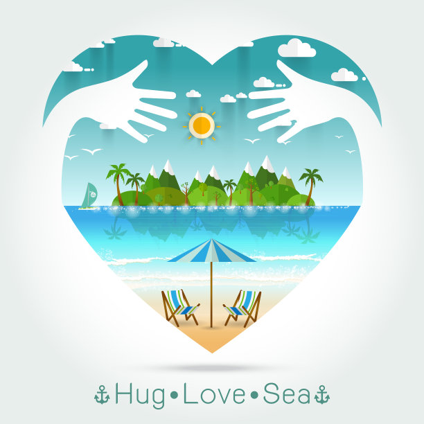 美丽的海景夏天在心与拥抱的手图片下载