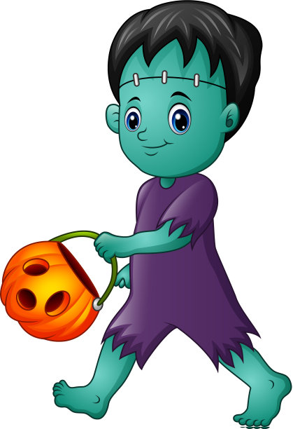 卡通弗兰肯斯坦和南瓜篮子图片下载