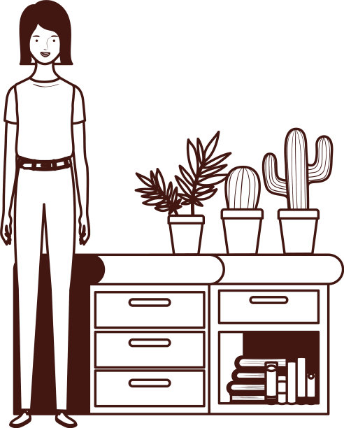 剪影女人与书架木制和图片下载