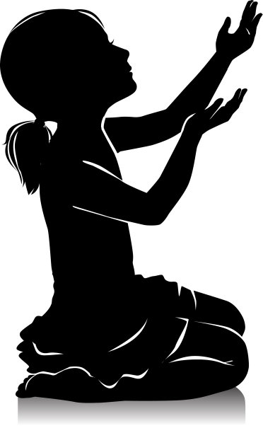 美丽的小女孩侧影祈祷着图片下载
