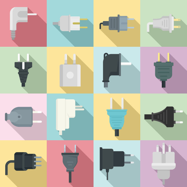插头图标设置扁平化风格图片下载