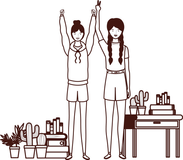 用木制书架和剪影的女人图片下载