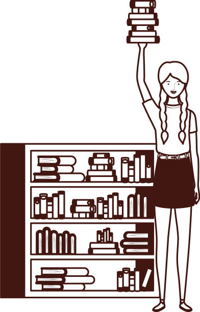 剪影女人与书架木制和图片下载