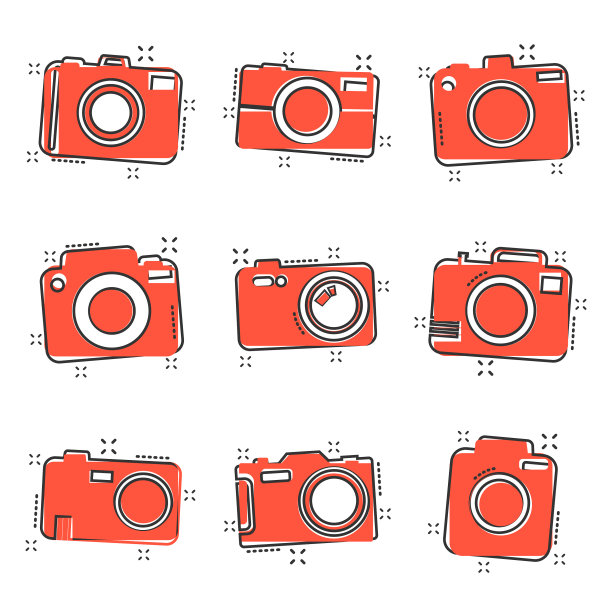 卡通照片相机集图标在漫画风格图片下载