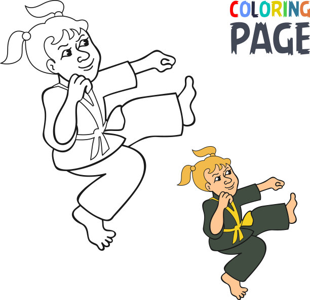涂色页与女人的武术卡通图片下载