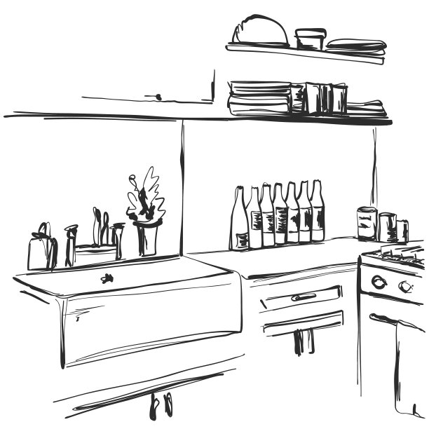 厨房橱柜厨房架子手绘图片下载