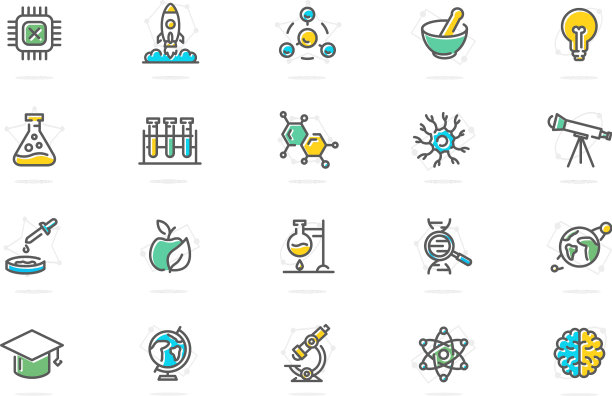 科学研究彩色线条图标集图片下载