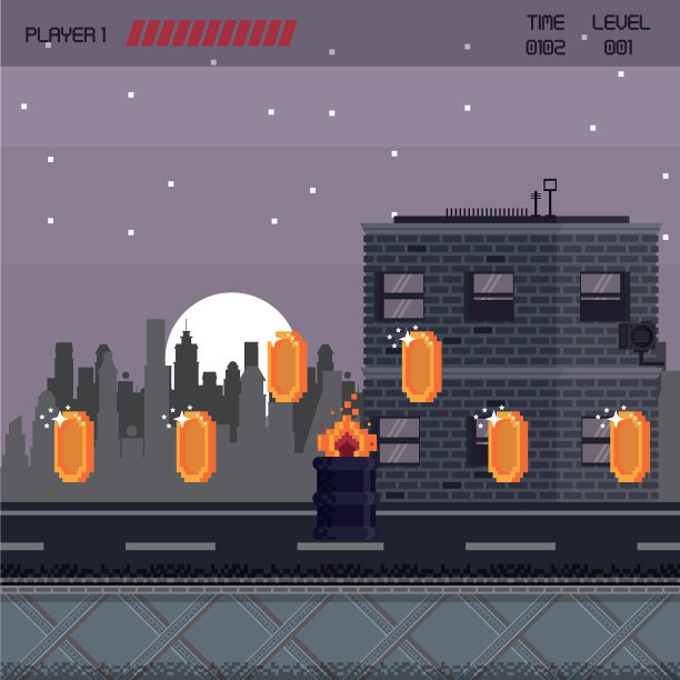 像素化的城市电子游戏场景图片下载