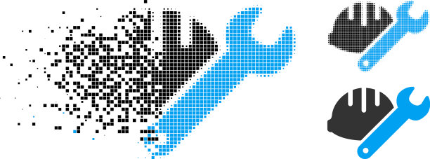 带扳手图标的破碎虚线半色调头盔图片下载