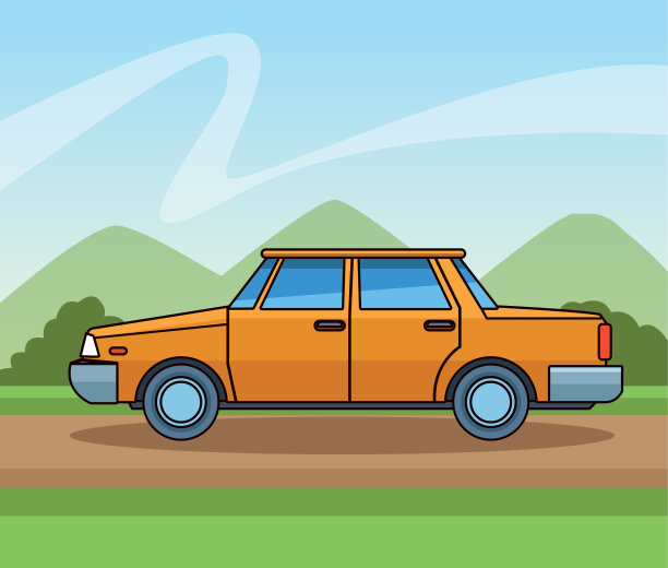 老爷车经典的黄色车辆侧视图图片下载