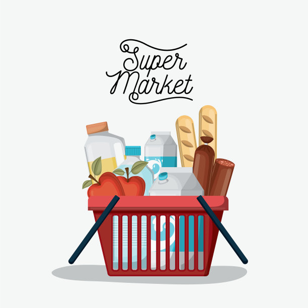 超市彩绘购物篮海报图片下载