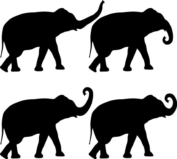 设置轮廓巨大的非洲象在一个白色图片下载