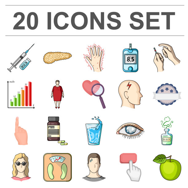 糖尿病卡通图标集合图片下载