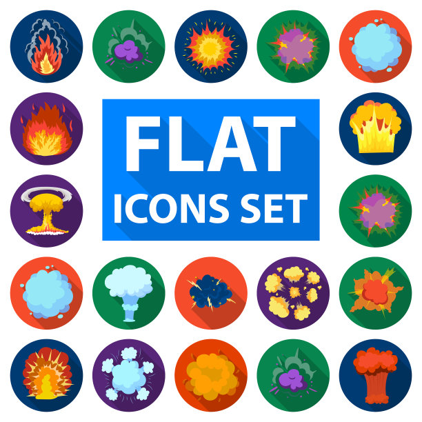 不同的爆炸平面图标在集合图片下载