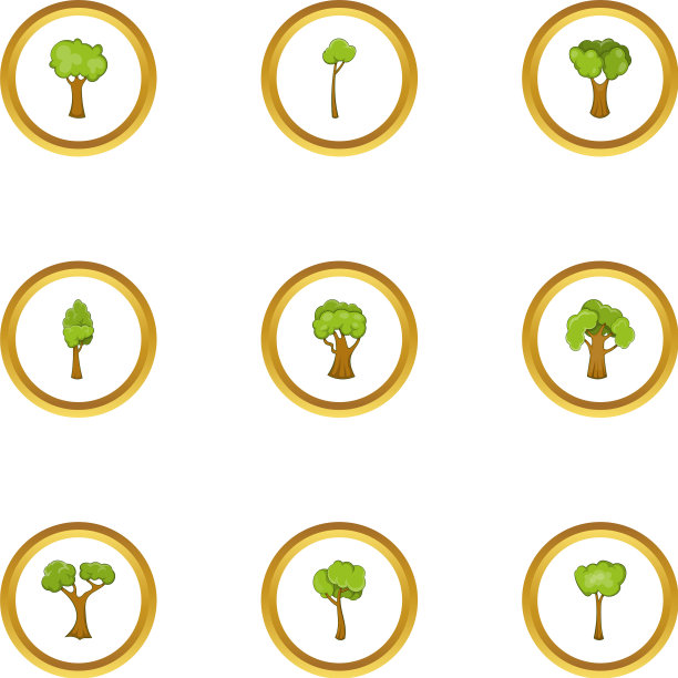 春天森林图标设置卡通风格图片下载