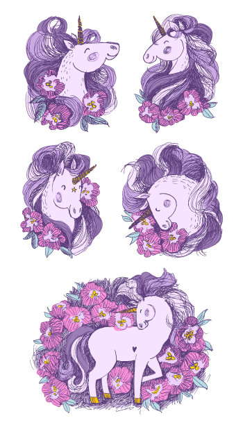 独角兽与花集手绘图片下载