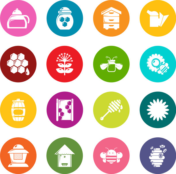 蜂房蜂蜜图标设置了彩色的圆圈图片下载