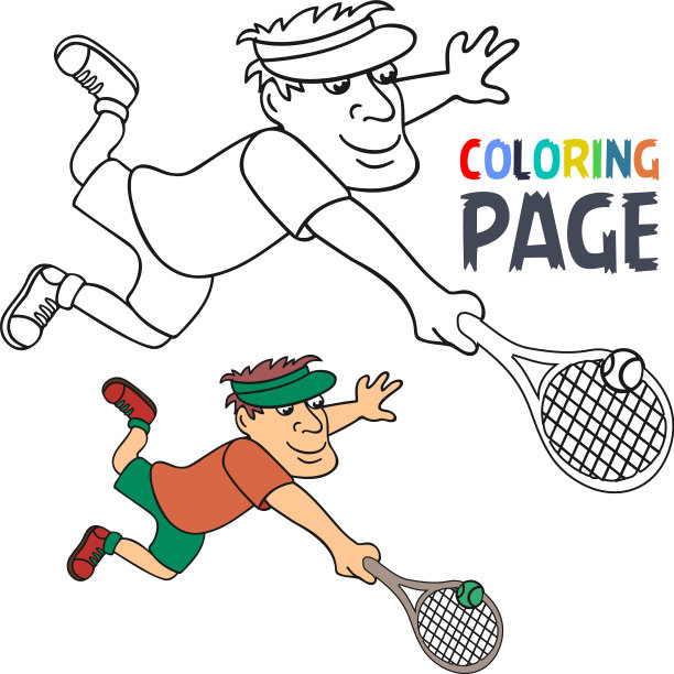 涂色页与网球运动员卡通图片下载