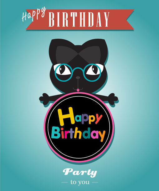 黑猫卡片生日快乐图片下载