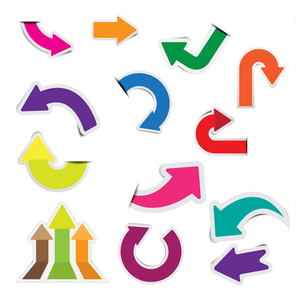 彩色的纸箭头贴纸与阴影图片下载