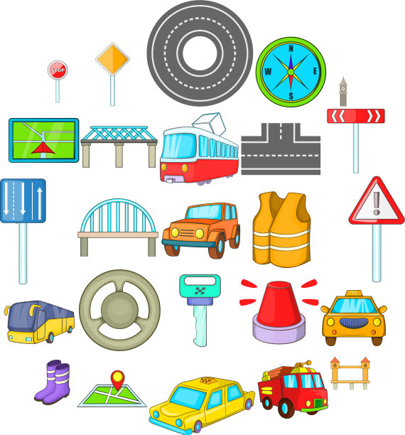 桥牌道路图标设置卡通风格图片下载