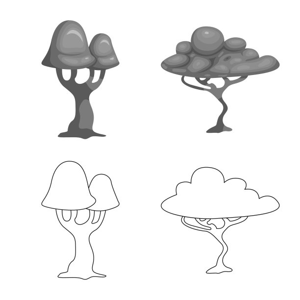 孤立对象的树和自然图标集图片下载