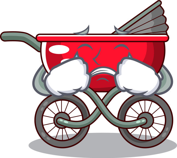 坐在卡通婴儿车里哭泣的婴儿图片下载