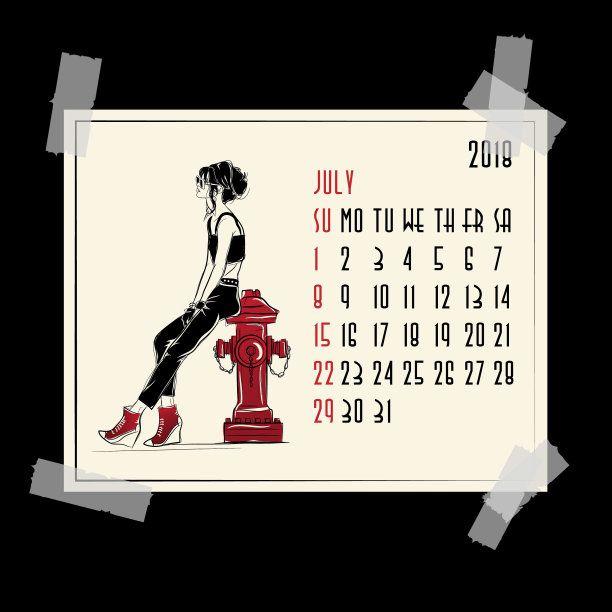 2018年7月美国和加拿大日历图片下载