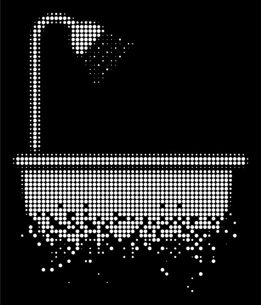 白色粉碎像素半色调浴花洒图标图片下载